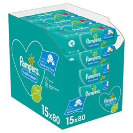 Pampers Fresh Clean Baby Feuchttücher, 1200 Tücher (15 x 80) Mit Frischem Duft, Dermatologisch Getestet, Baby Erstausstattung Für Neugeborene